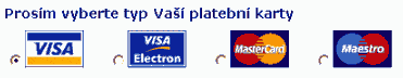 Náhled výběru typu karty Visa, VisaElectron, Maestro, MasterCard