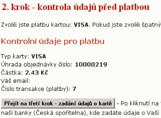 Kontrola údajů před platbou Příklad kontroly údajů před platbou kartou