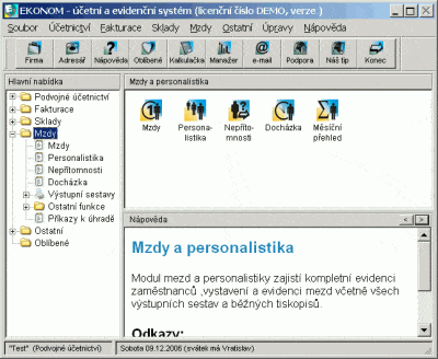 Seznam agend pro mzdy a personalistiku: mzdy, personalistika, docházka atd.