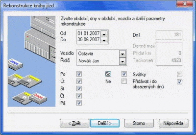 Náhled formuláře pro rekonstrukci knihy jízd